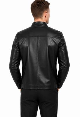 Men black lambskin leather casual style genuine daily wear jacket 3