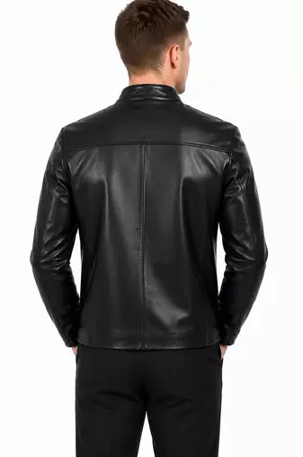 Men black lambskin leather casual style genuine daily wear jacket