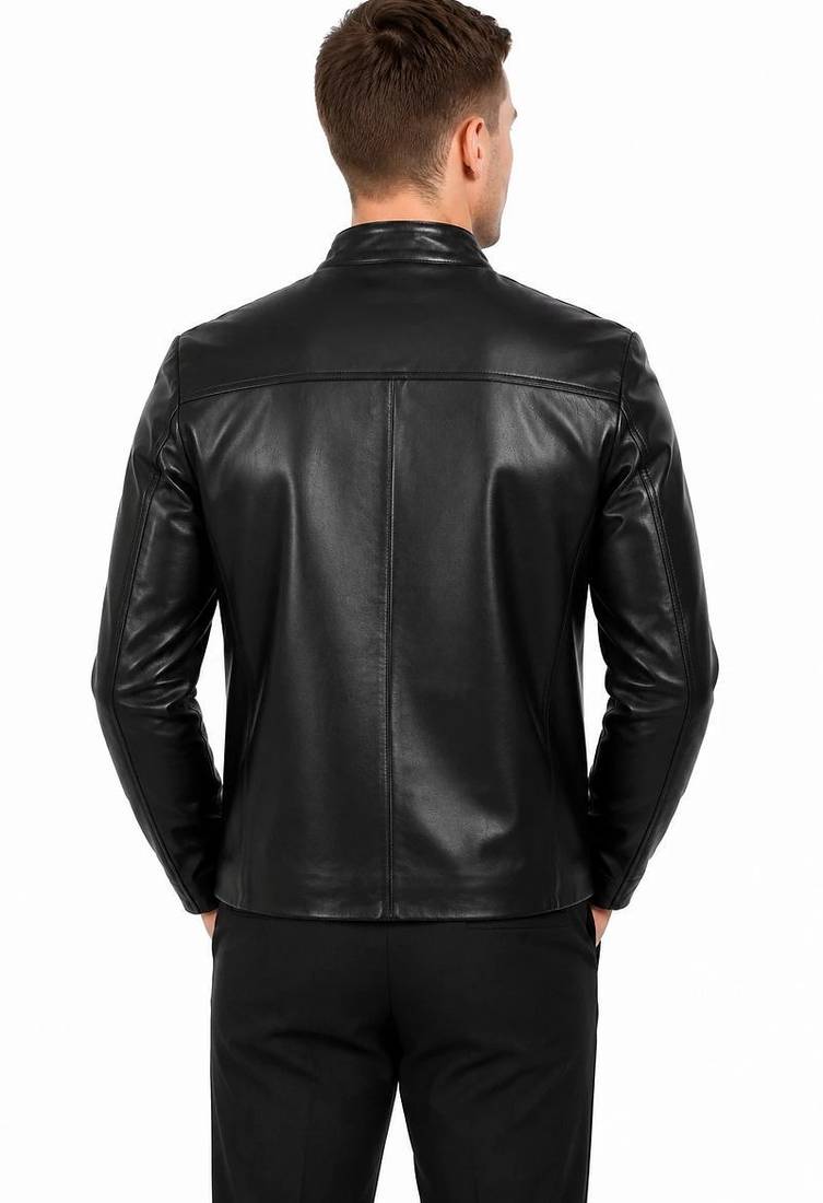Men black lambskin leather casual style genuine daily wear jacket