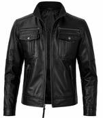 Men's black leather genuine lambskin modern fit biker jacket