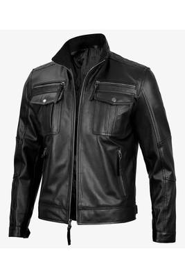 Men's black leather genuine lambskin modern fit biker jacket 2