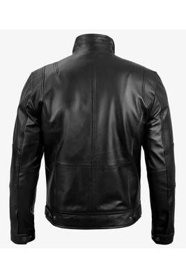 Men's black leather genuine lambskin modern fit biker jacket 3