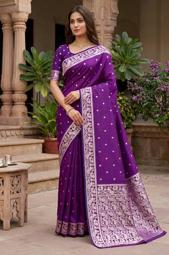 Wine soft silk blend saree with zari weaving meenakari design
