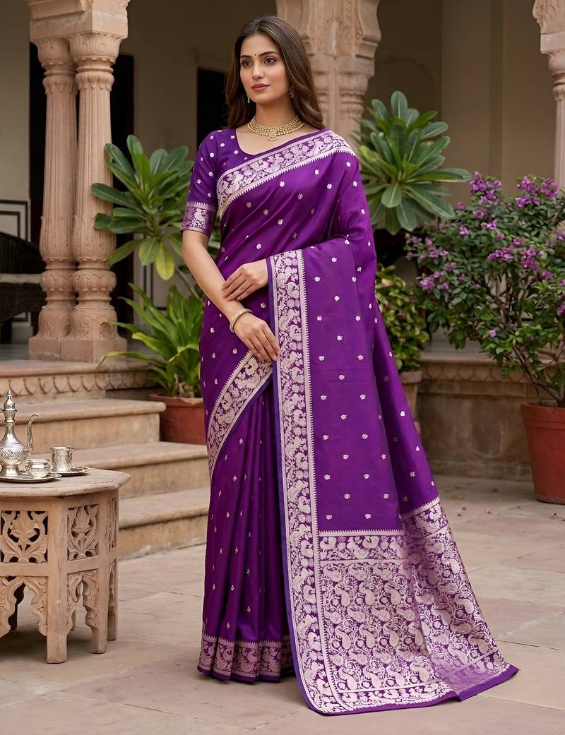 Wine soft silk blend saree with zari weaving meenakari design