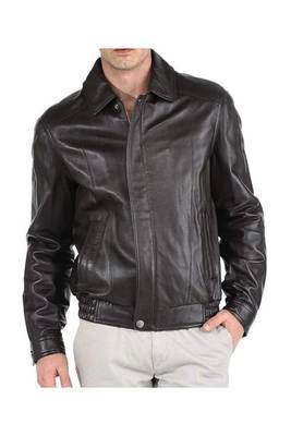 Men's black genuine leather casual 80's style bomer jacket 1
