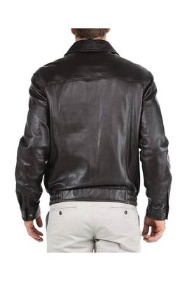 Men's black genuine leather casual 80's style bomer jacket 2