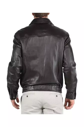 Men's black genuine leather casual 80's style bomer jacket