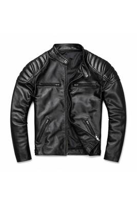 Men's black leather minimal design real lambskin moto biker jacket 1