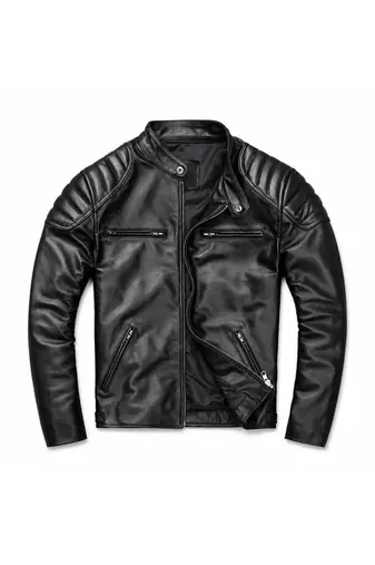 Men's black leather minimal design real lambskin moto biker jacket