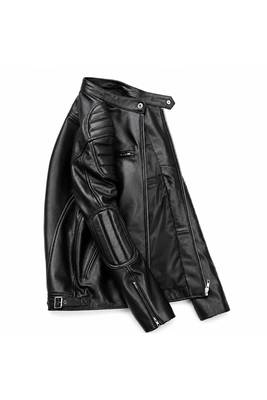 Men's black leather minimal design real lambskin moto biker jacket 2