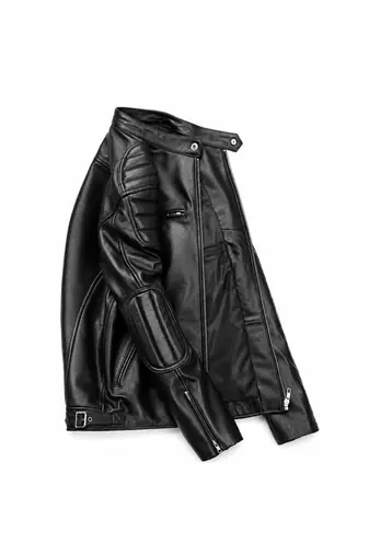 Men's black leather minimal design real lambskin moto biker jacket