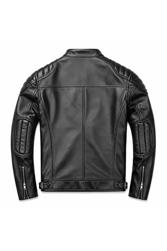 Men's black leather minimal design real lambskin moto biker jacket