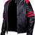 Men's black leather premium quality red strip moto biker jacket
