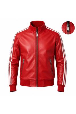 Men's genuine red leather smart casual daily wear bomber jacket 1