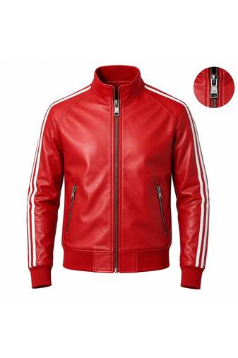 Men's genuine red leather smart casual daily wear bomber jacket