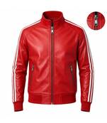 Men's genuine red leather smart casual daily wear bomber jacket