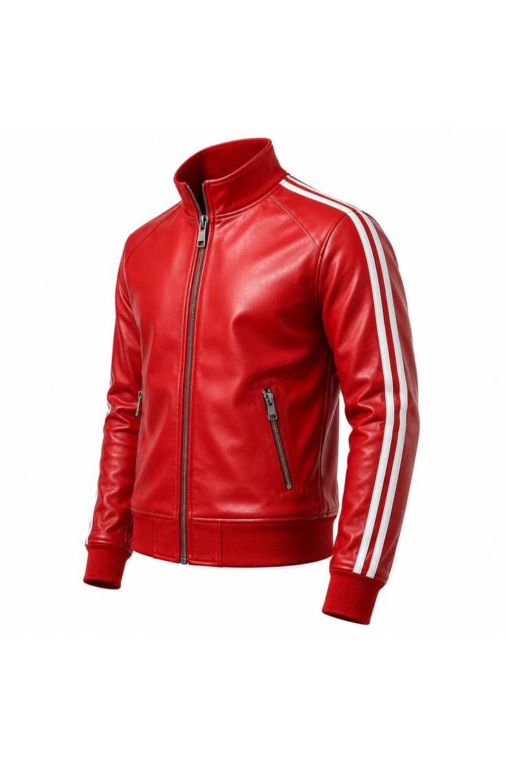 Men's genuine red leather smart casual daily wear bomber jacket