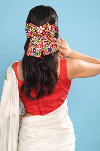 Black handmade kutchi work hairbow