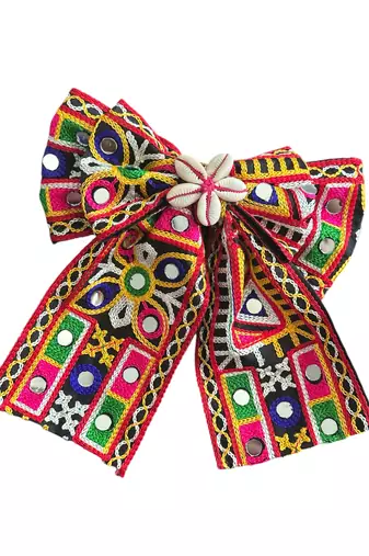 Black handmade kutchi work hairbow