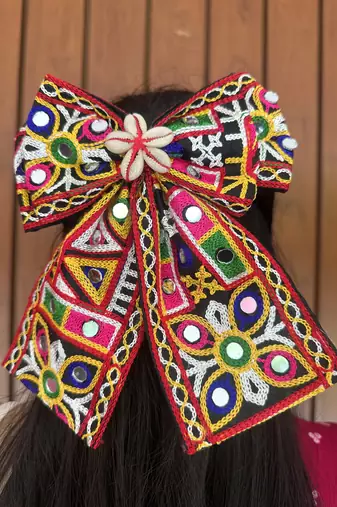 Black handmade kutchi work hairbow