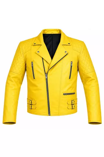 Men's yellow genuine leather designer style moto biker jacket