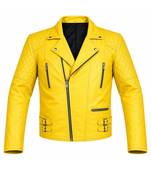 Men's yellow genuine leather designer style moto biker jacket
