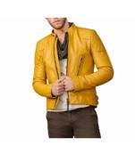 Men's yellow leather genuine lambskin iconic look biker jacket