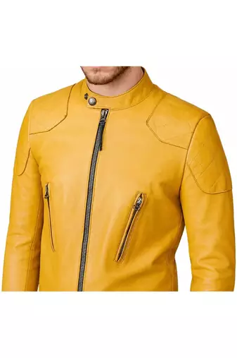 Men's yellow leather genuine lambskin iconic look biker jacket