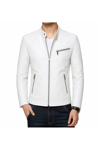 Men's white genuine leather urban fashion casual jacket