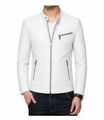 Men's white genuine leather urban fashion casual jacket