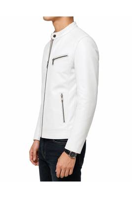 Men's white genuine leather urban fashion casual jacket 2