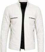 Men's white genuine leather daily wear biker jacket