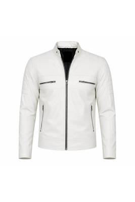 Men's white genuine leather daily wear biker jacket 2