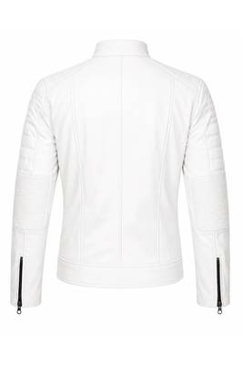 Men's white genuine leather daily wear biker jacket 3