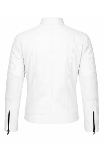 Men's white genuine leather daily wear biker jacket
