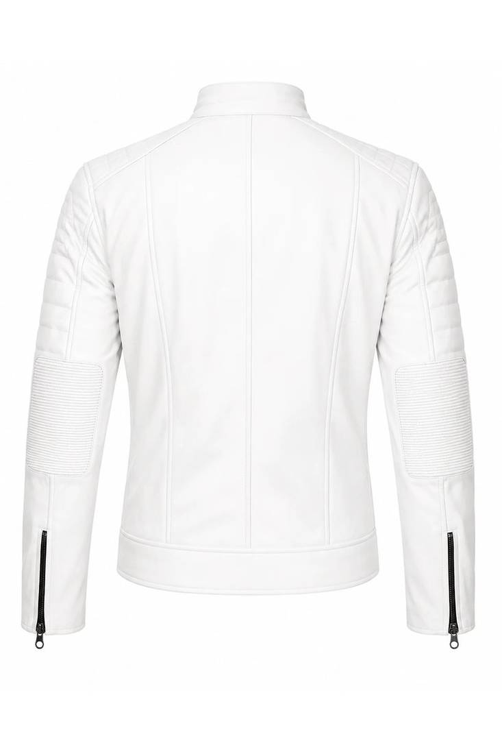 Men's white genuine leather daily wear biker jacket
