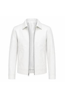 Men's white genuine leather signature look moto biker jacket 1