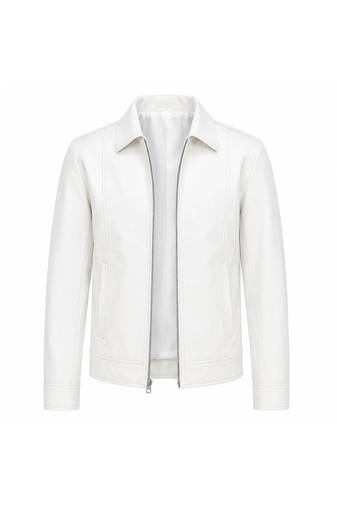 Men's white genuine leather signature look moto biker jacket