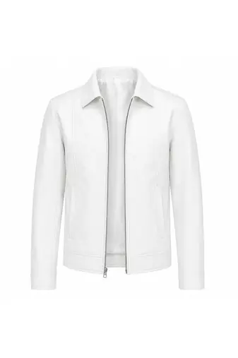 Men's white genuine leather signature look moto biker jacket