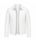 Men's white genuine leather signature look moto biker jacket