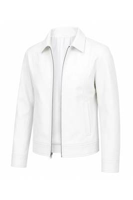 Men's white genuine leather signature look moto biker jacket 2