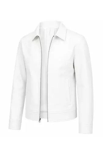 Men's white genuine leather signature look moto biker jacket