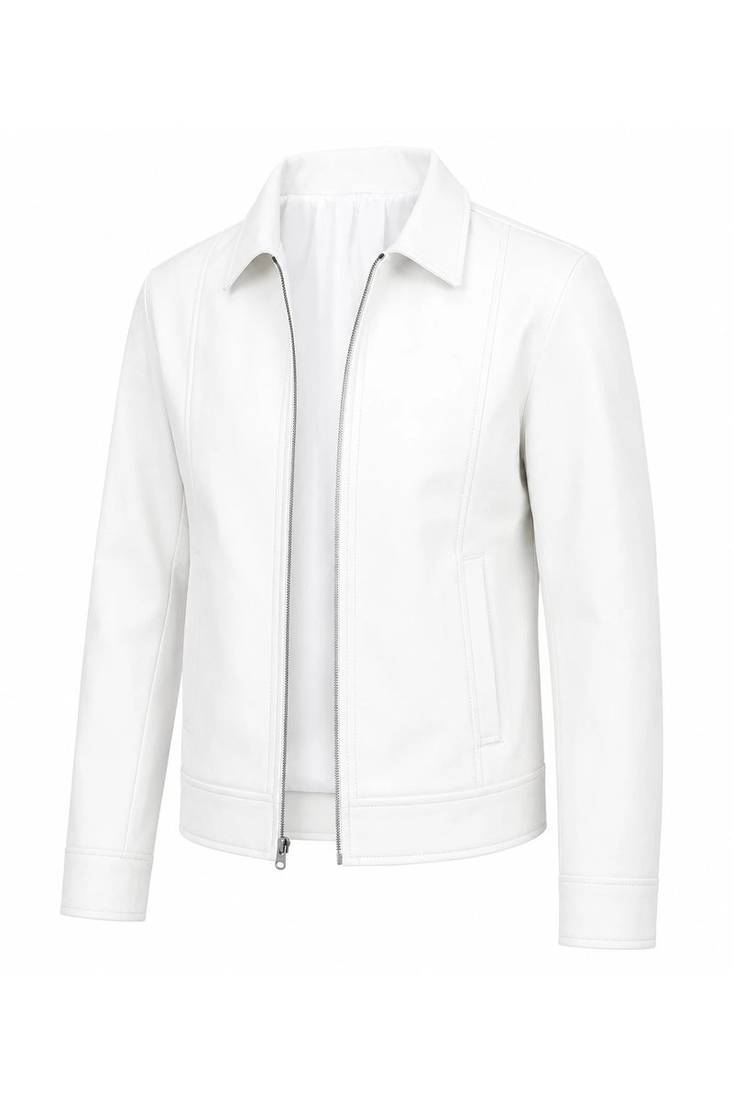 Men's white genuine leather signature look moto biker jacket