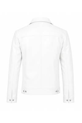 Men's white genuine leather signature look moto biker jacket 3