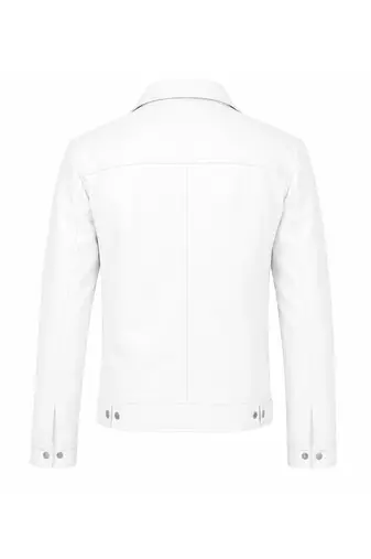 Men's white genuine leather signature look moto biker jacket