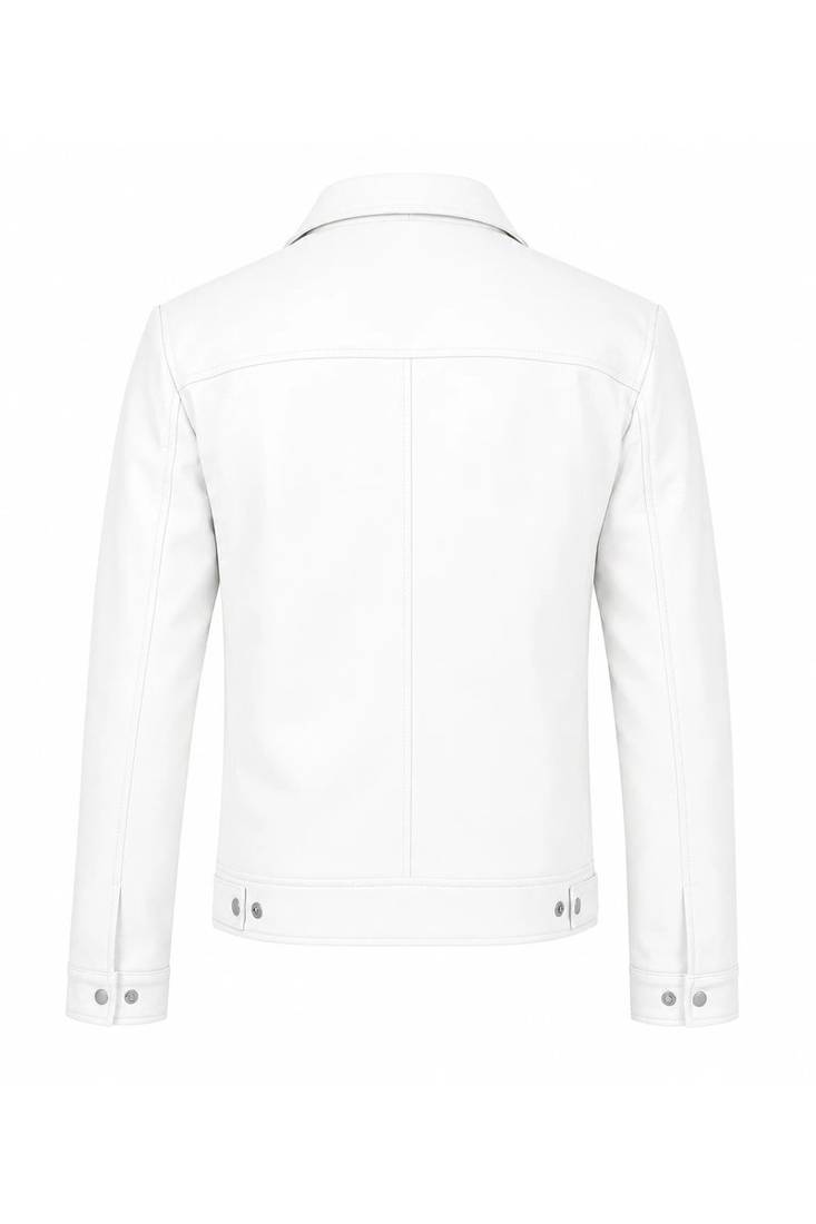 Men's white genuine leather signature look moto biker jacket