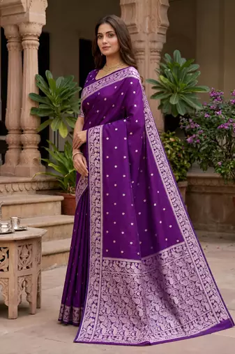 Wine soft silk blend saree with zari weaving meenakari design