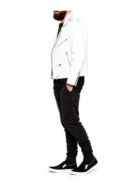Men's white genuine leather premium finish moto biker jacket 3