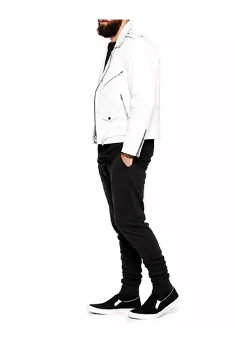 Men's white genuine leather premium finish moto biker jacket
