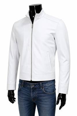 Men's white genine leather everyday wear biker jacket 1